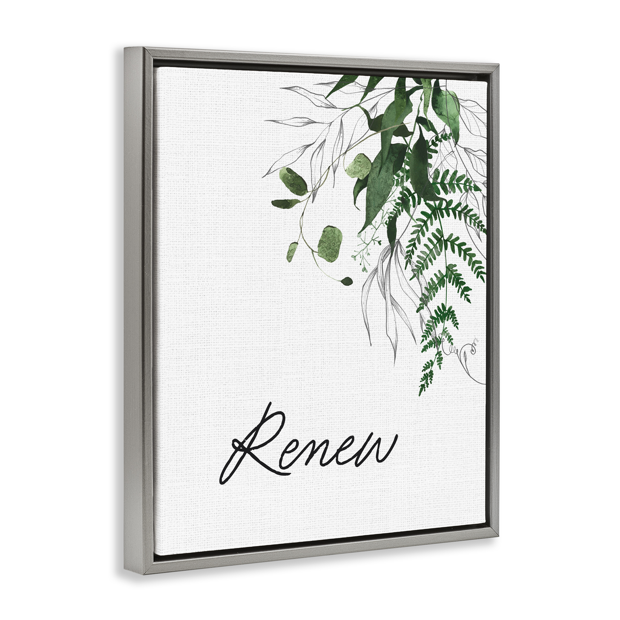 Renew Ferns & Botanicals Gray Framed Floater Canvas Wall Art, design by Lettered and Lined