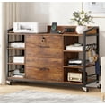 thumbnail image 1 of Archivero,Archivero con Llave con 2 cajones,Credenza y 6 Compartimentos Abiertos para Tamaño Carta A4, Soporte de Impresora para Oficina en Casa ,110 * 40 * 75CM (Marrón), 1 of 6
