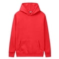 thumbnail image 7 of Mens Solid Fleece Pullover Hoodie, Drawstring Long Sleeve Sweatshirt, Athletic Kangaroo Pocket Casual Top Red 2XL, 7 of 7