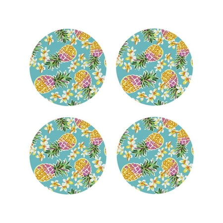 

Drink Coasters Set of 4 Cute Pineapples Leather Coasters for Coffee Table Protector Heat Resistant Cute Coasters for Home Decor Housewarming Gifts Bar Kitchen 4 Inch Round Shape
