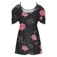thumbnail image 4 of IROINNID Womens Casual Classic Flower Printed Tunic Tops Crewneck Short Sleeve Off Shoulder Blouse, 4 of 5