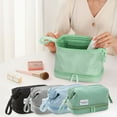 thumbnail image 2 of Deago Double Layer Makeup Bag Large Travel Cosmetic Case Make up Organizer Portable Toiletry Bag for Women and Girls, Gray, 2 of 11