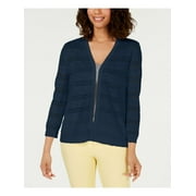 CHARTER CLUB Womens Navy 3/4 Sleeve Open Cardigan Sweater Petites Size: PM