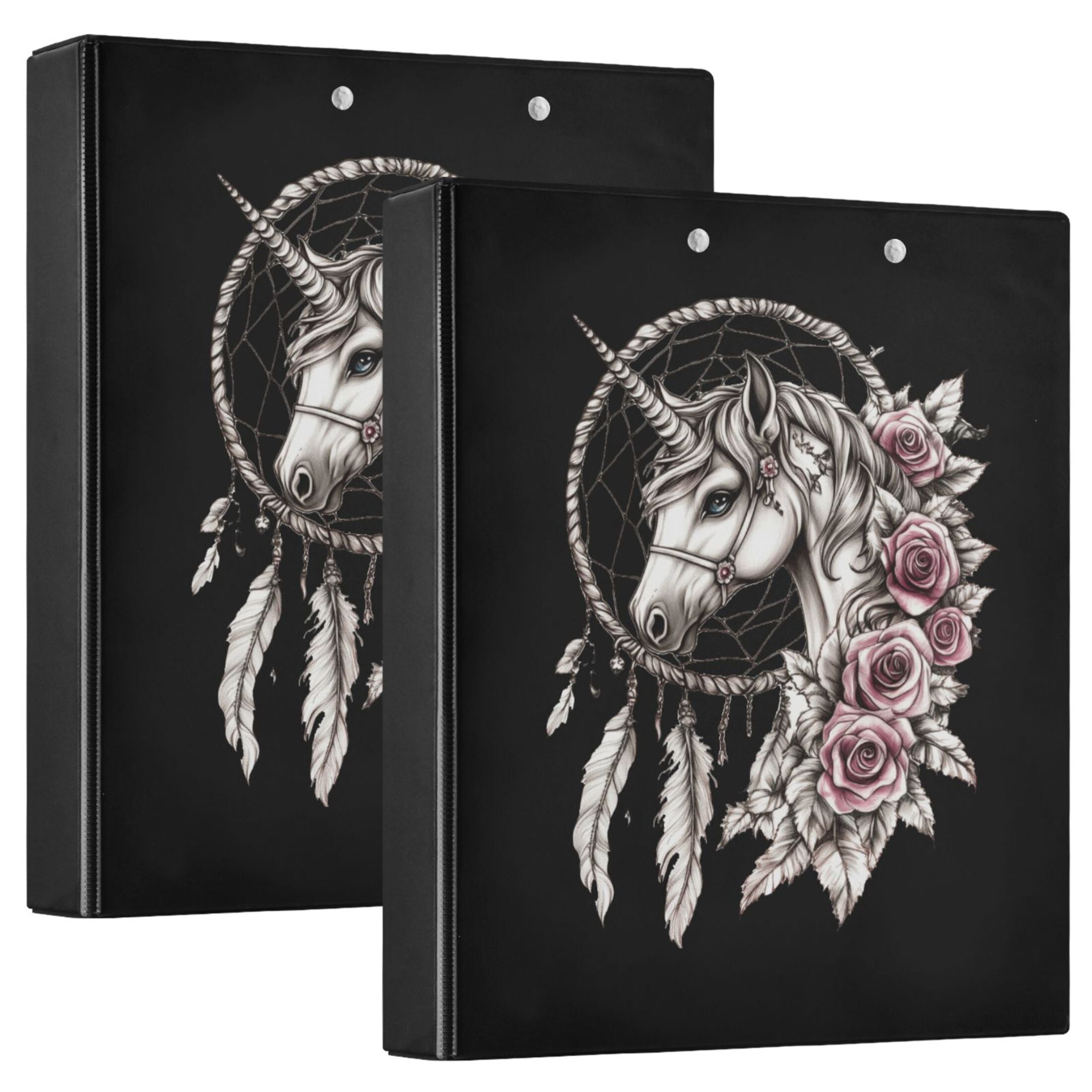 joogoo Boho Unicorn Hardcover 3 Ring Binder 1.5" Round Rings Interior Pockets Binders Organizer 1 Pack