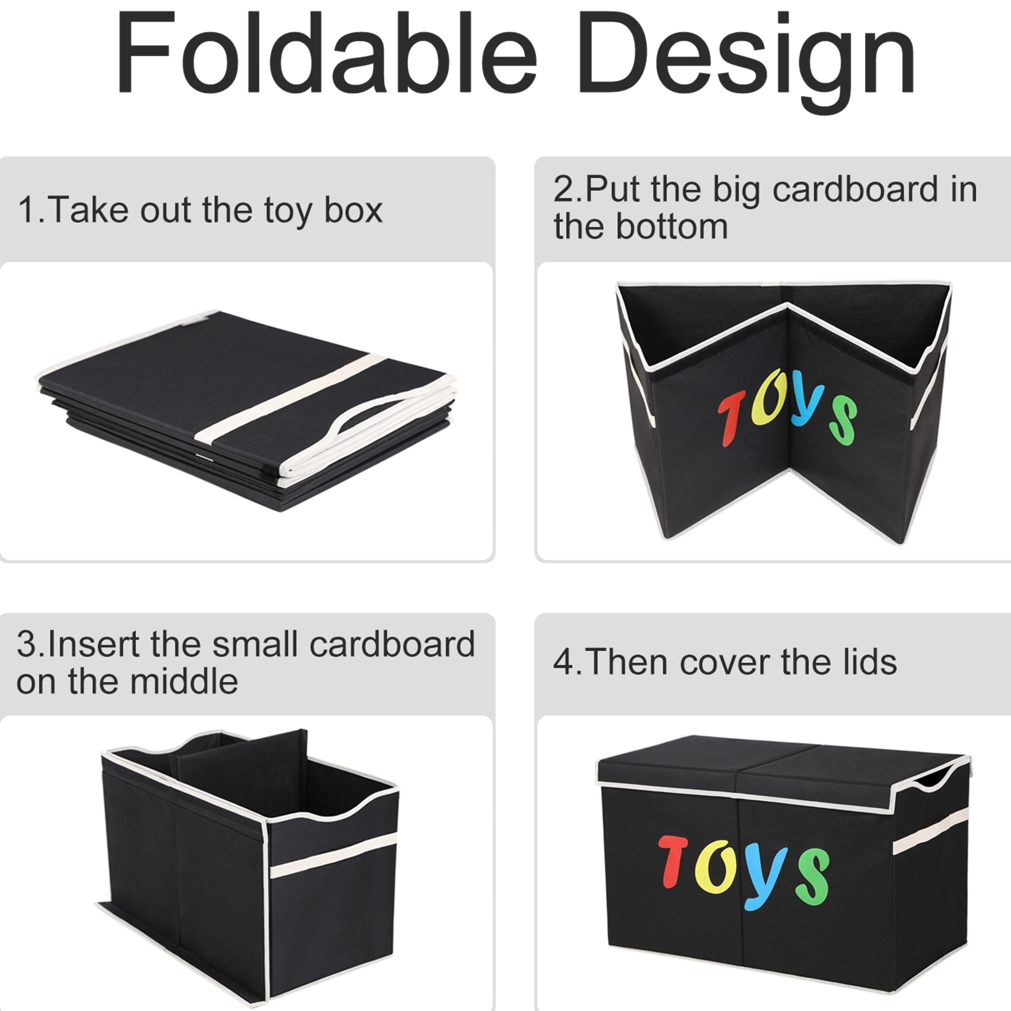 VICTORICH Extra Large Child Collapsible Toy Storage Fabric 32 gal Kids Room Toy Chests with Lid, Black