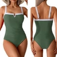 thumbnail image 3 of Dycnvjo Women'S Swimsuits Color Block Slimming Tummy Control Bathing Suit V Full Coverage Swimwear Green XXL, 3 of 7