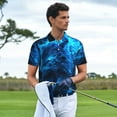 thumbnail image 3 of Honeii Ice Blue Fire Wolf print Polo Shirt, a classic short-sleeved, button-down golf shirt designed for menX-Large, 3 of 6