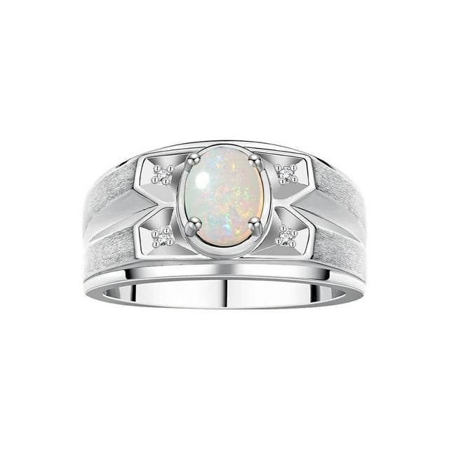RYLOS Men's Rings Sterling Silver Rings Classic Designer Style 8X6MM Oval Gemstone & Diamond Ring Opal October Birthstone Rings For Men Size 9