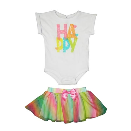 Freshly Squeezed Infant Girls 2 Piece Happy Bodysuit Rainbow Tutu Skirt Set