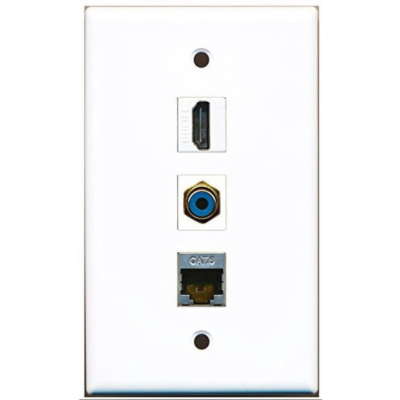 RiteAV - 1 Port HDMI and 1 Port RCA Blue and 1 Port Shielded Cat6 Ethernet Wall Plate