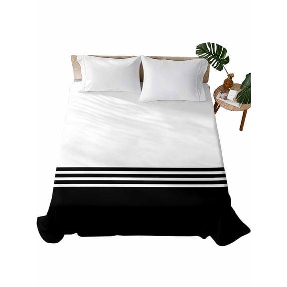 California King Size Flat Sheet Only, Black White Striped Soft Brushed Microfiber Bed Sheets, Modern Abstract Art Aesthetics Hotel Quality Breathable Bedding Top Sheet, Easy Care, 108"x98"