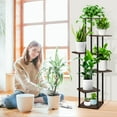 thumbnail image 5 of 6 Tier Wood Tall Plant Stand Metal Rack Indoor, Multiple Flower Pot Holder Shelves Corner Rack, Planter Shelf Display Rack Storage Organizer for Patio Living Room Balcony Garden(Black Oak), 5 of 15