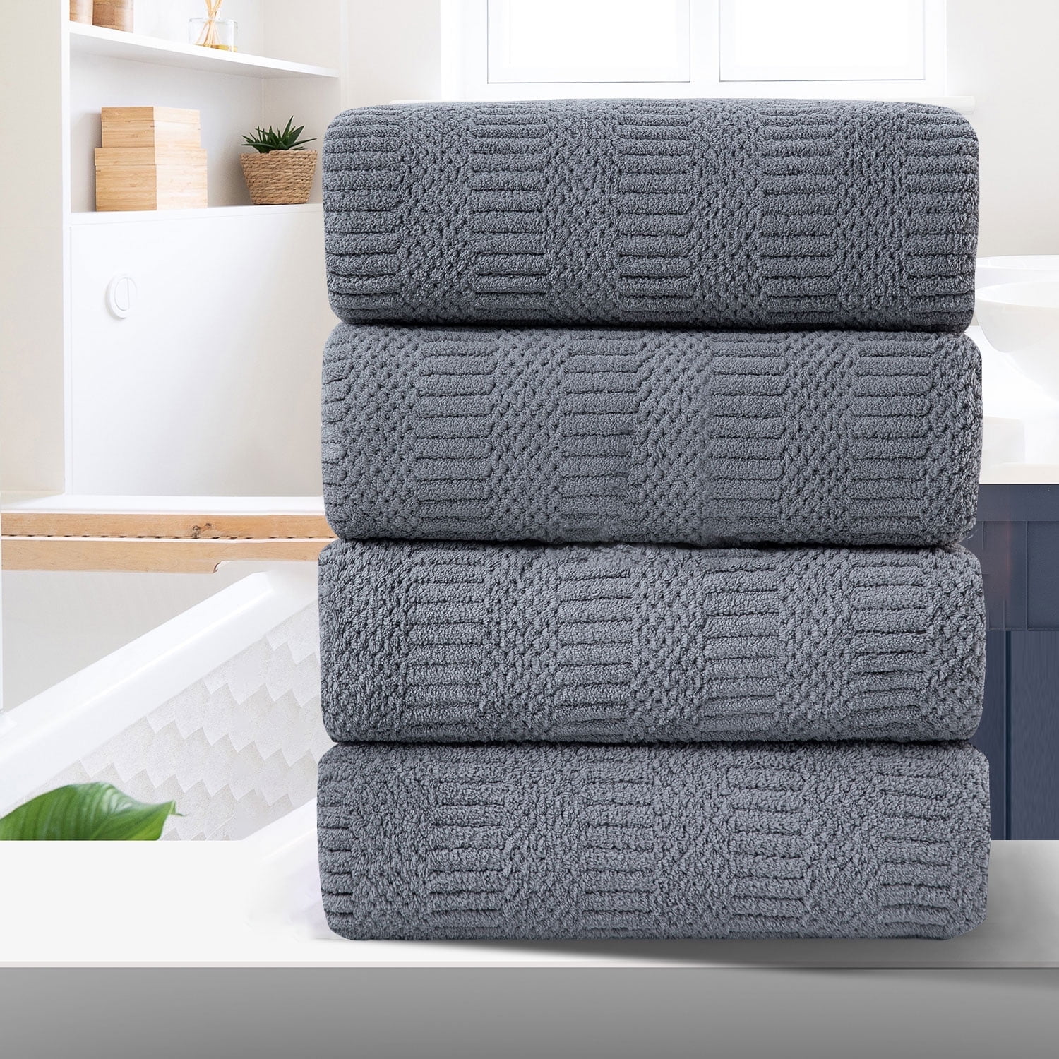 Beartech 4 Piece Microfiber Bath Towel Set,700GSM Family-sized Towel Set ,Quick Dry & Less Lint,Highly Absorbent,Ultra Soft Shower Towel For Bathroom Hotel-Dark Gray