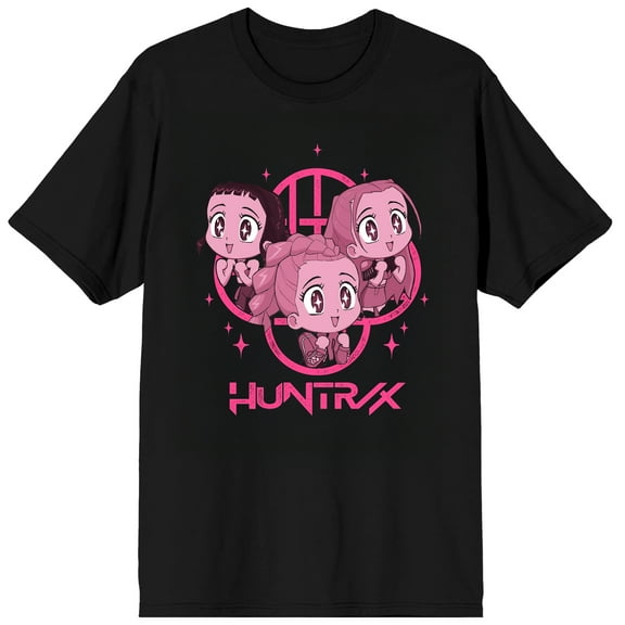 KPop Demon Hunters Huntrix Pink Excited Kawaii on Black Short Sleeve Adult T Shirt - 3XL