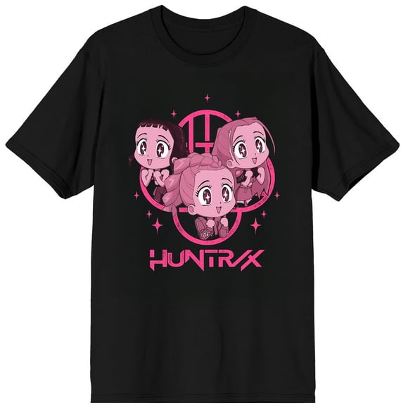 Chasseurs de Démons K-pop Huntrix Rose Excité Kawaii sur Noir T-Shirt à Manches Courtes pour Adulte - TG