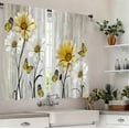 thumbnail image 2 of Farmhouse Floral Kitchen Curtains 27.5W X 39L Inch 2 Panel Rod Pocket Rustic Vintage Yellow Flower Daisy Country Retro Wooden Small Short Cafe Tier Drapes Treatment Board Bathroom Home Decor, 2 of 6