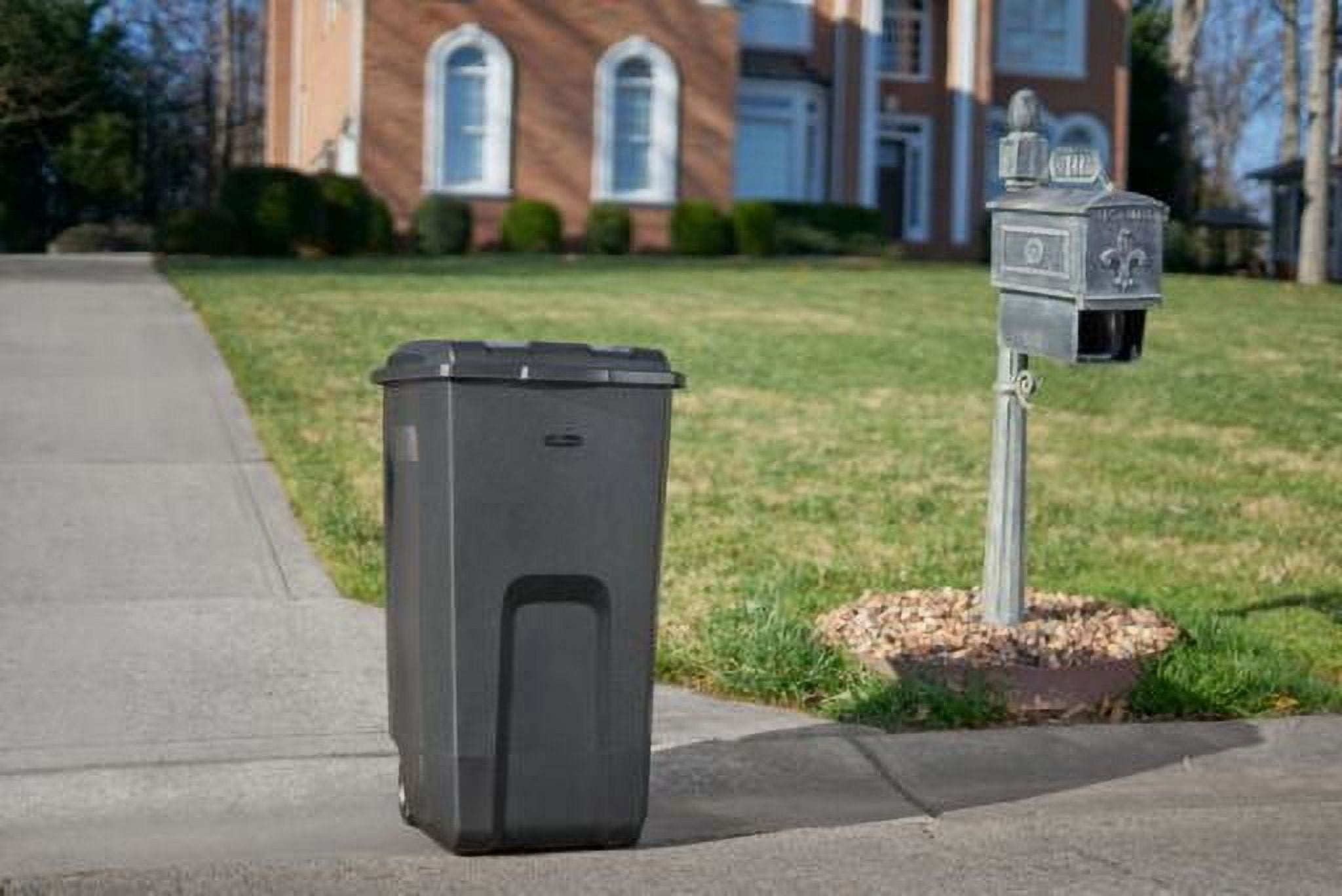 Rubbermaid 50 gal Roughneck Wheeled Plastic Garage Trash Can, Black
