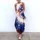 thumbnail image 2 of Día de la Independencia Mujer Verano Casual Sin Mangas Cuello Halter Tirante Falda Abertura Maxi Vestido Estampado Pompotops qwe13644, 2 of 4