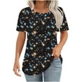 thumbnail image 1 of Tnhcen Chemises Décontractées à Manches Courtes et Col Rond pour Femmes - Blouse Plissée à Imprimé Floral avec Extensibilité Douce Coupe Régulière pour Usage Quotidien et Voyage P-2TG, 1 of 6