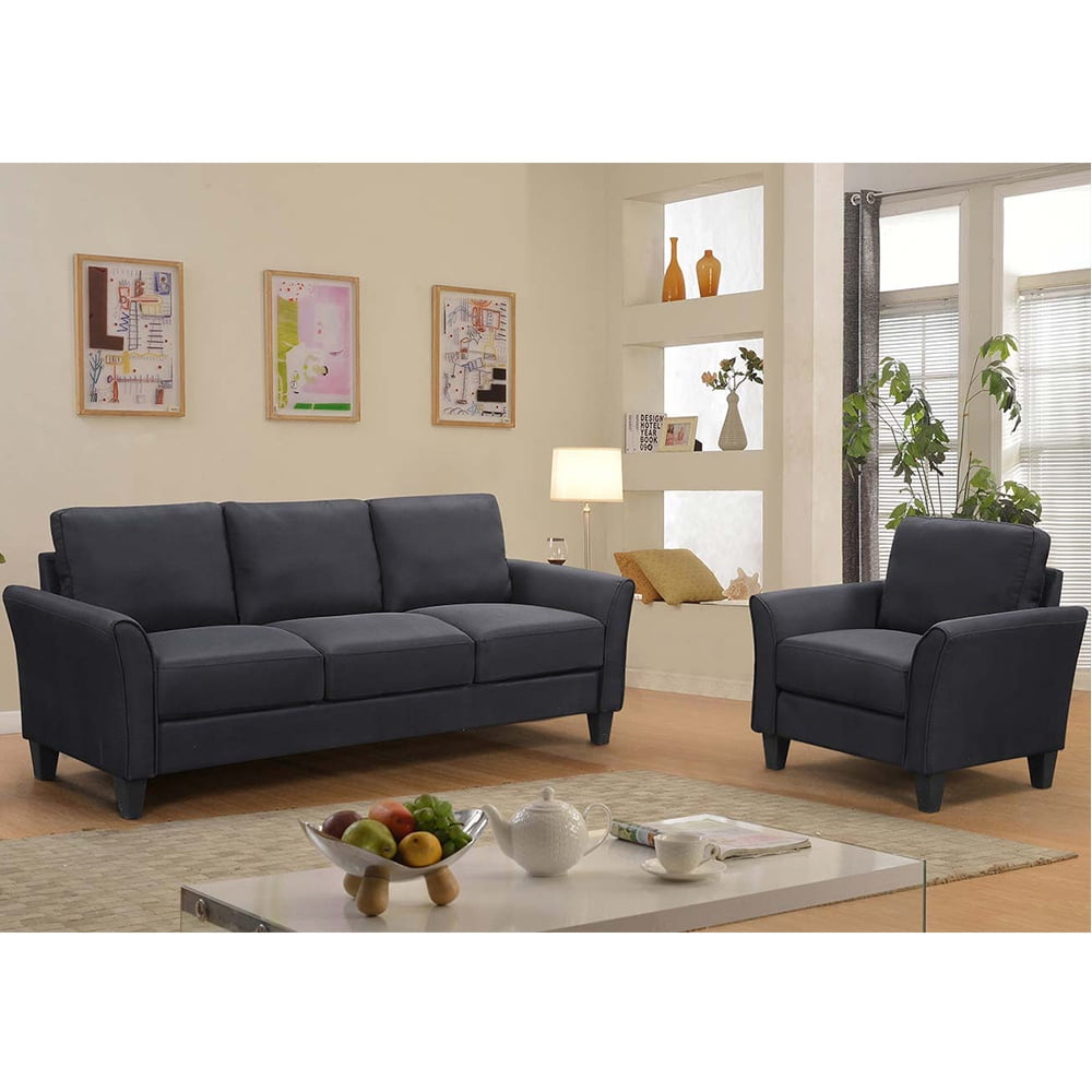 Lowestbes 3-seat Sofa and Single Sofa, Modern Fabric Sofa Set with Sturdy Wooden Legs, Rolled Arm Microfiber Sofa for Bedroom Living Room Lowestbes 3-seat Sofa and Single Sofa, Modern Fabric Sofa Set with Sturdy Wooden Legs, Rolled Arm Microfiber Sofa for Bedroom Living Room