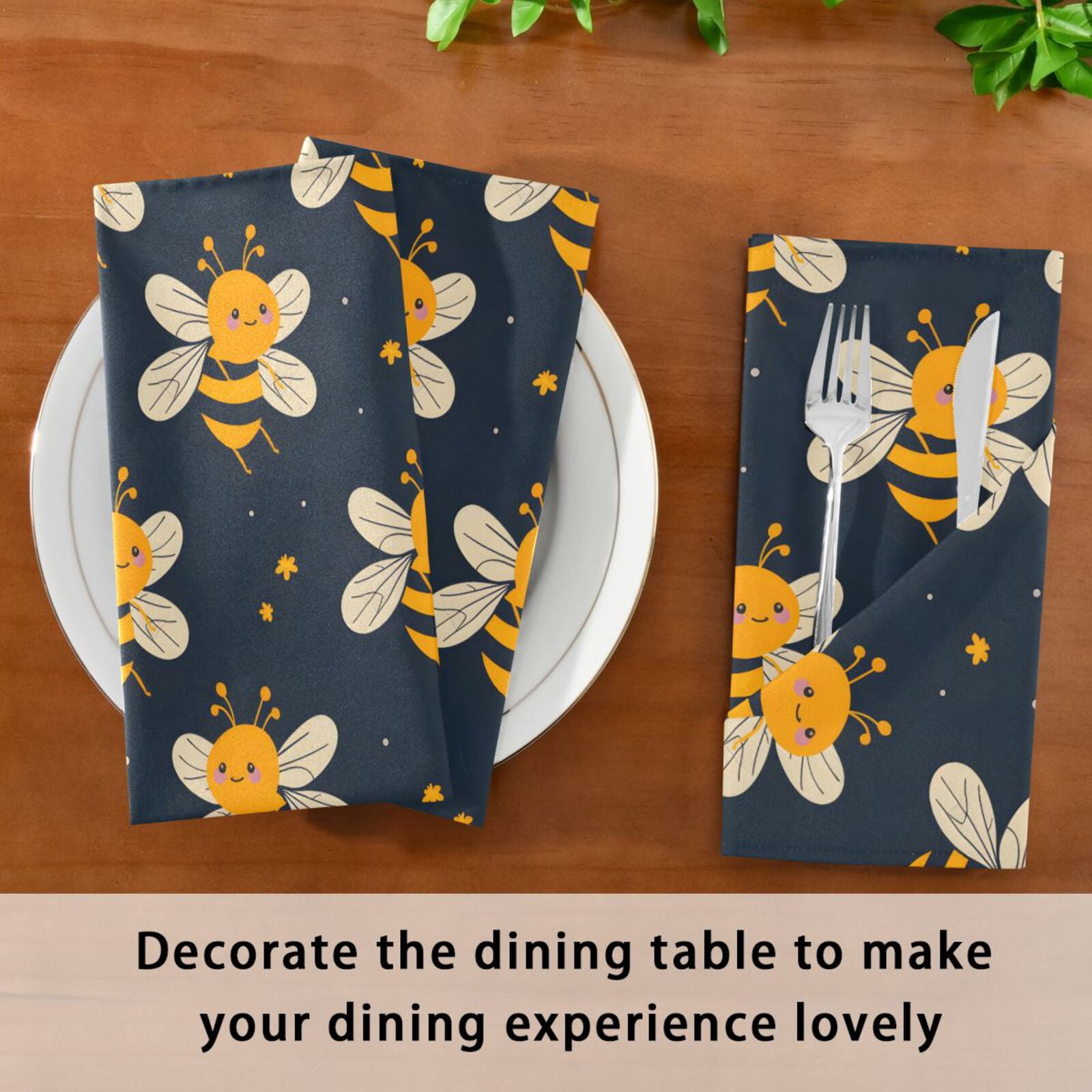 JSTEL Honey Bee Stars Cloth Napkins Set of 6, 20x20 Inch Washable and Reusable Napkin for Decoupage Dinner Party Everyday Use