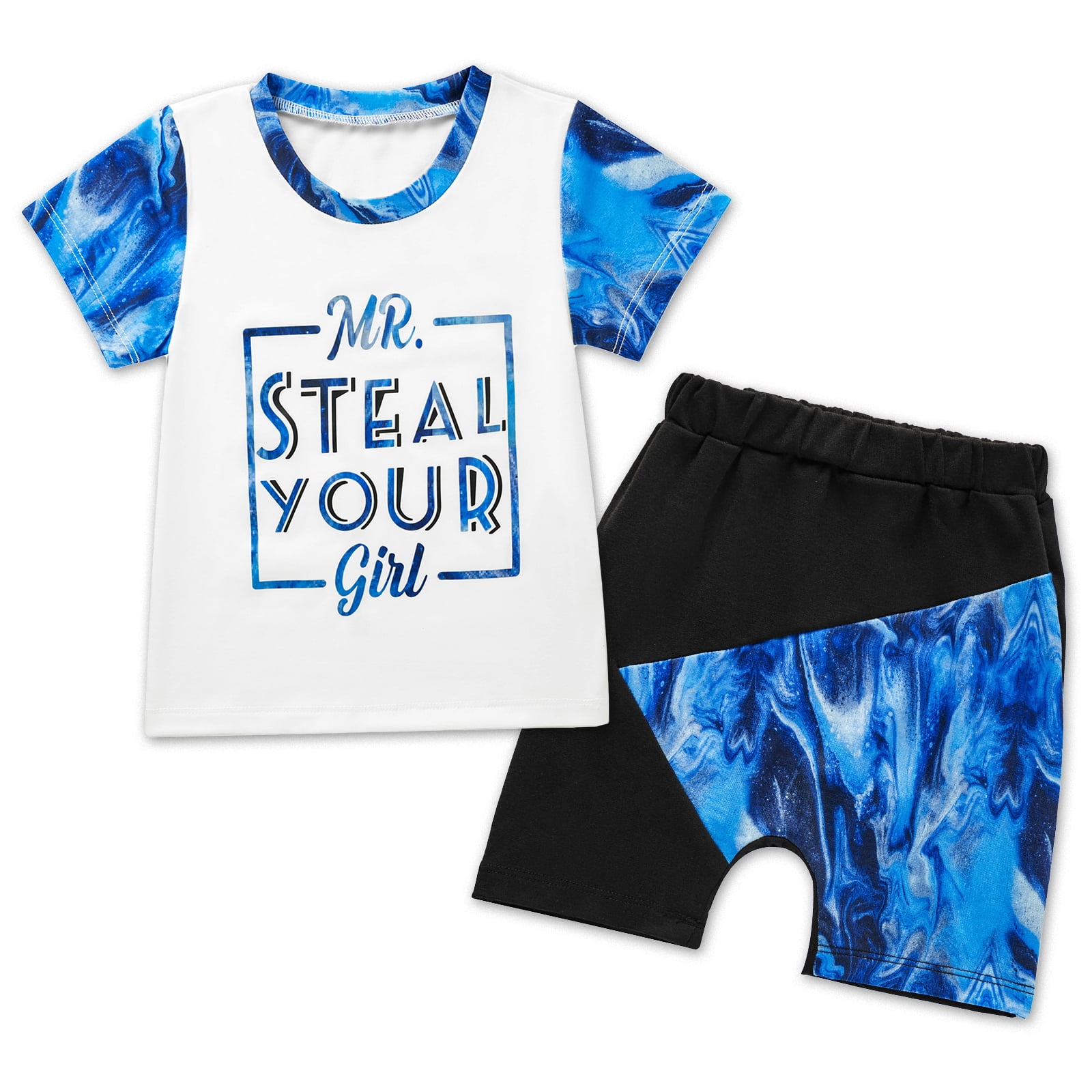Synpos Toddler and Baby Boy Tie Dye Patchwork TShirt+Colorblock Shorts