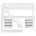 thumbnail image 3 of Twin Size Loft Bed with Desk and 2 Chest of Drawers, Wood Loft Bed Twin with Light Strip & Storage Stairs, Safety Guardrail, No Box Spring Needed, 220LBS Capacity, White, 3 of 9