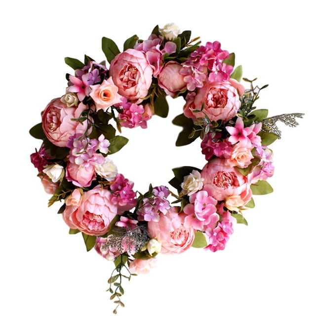 Garland Pink Peony Wreath Decoración de flores artificiales Puerta colorida Decoración para colgar en la pared Jumpingount HA9078-00B