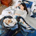 thumbnail image 4 of Homewish Chic Abstract Marble Twin Bedding Sets 7-Piece, Modern Marbling Ombre Bedding Comforter Set, Romantic Rose Flower Reversible Sheet Sets, Super Cozy Room Decor, 4 of 7