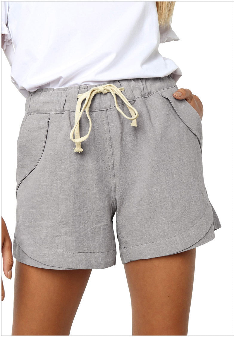 LIULIU Womens Drawstring Shorts Casual Comfy Elastic Waist Pocketed Loose Fit Cotton Linen Shorts for Summer 