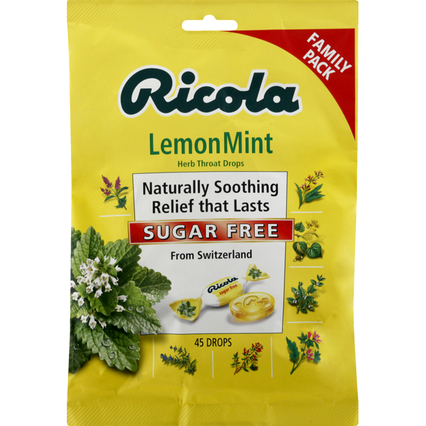 Ricola Family Pack Sugar Free Lemon Mint Herb Throat Drops 45 ea