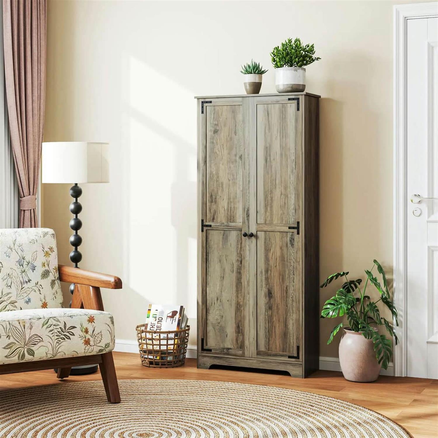 Demi Bonn 71" Large Kitchen Pantry Cabinet, Freestanding Storage with 6 Adjustable Shelves for Home Organization, Gray