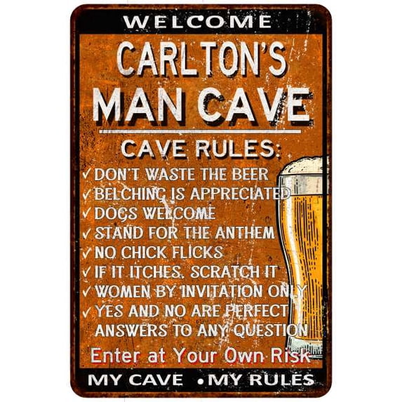 CARLTON'S Man Cave Rules Rusty Sign Garage Decor 12 x 18 Matte Finish Metal 112180051378