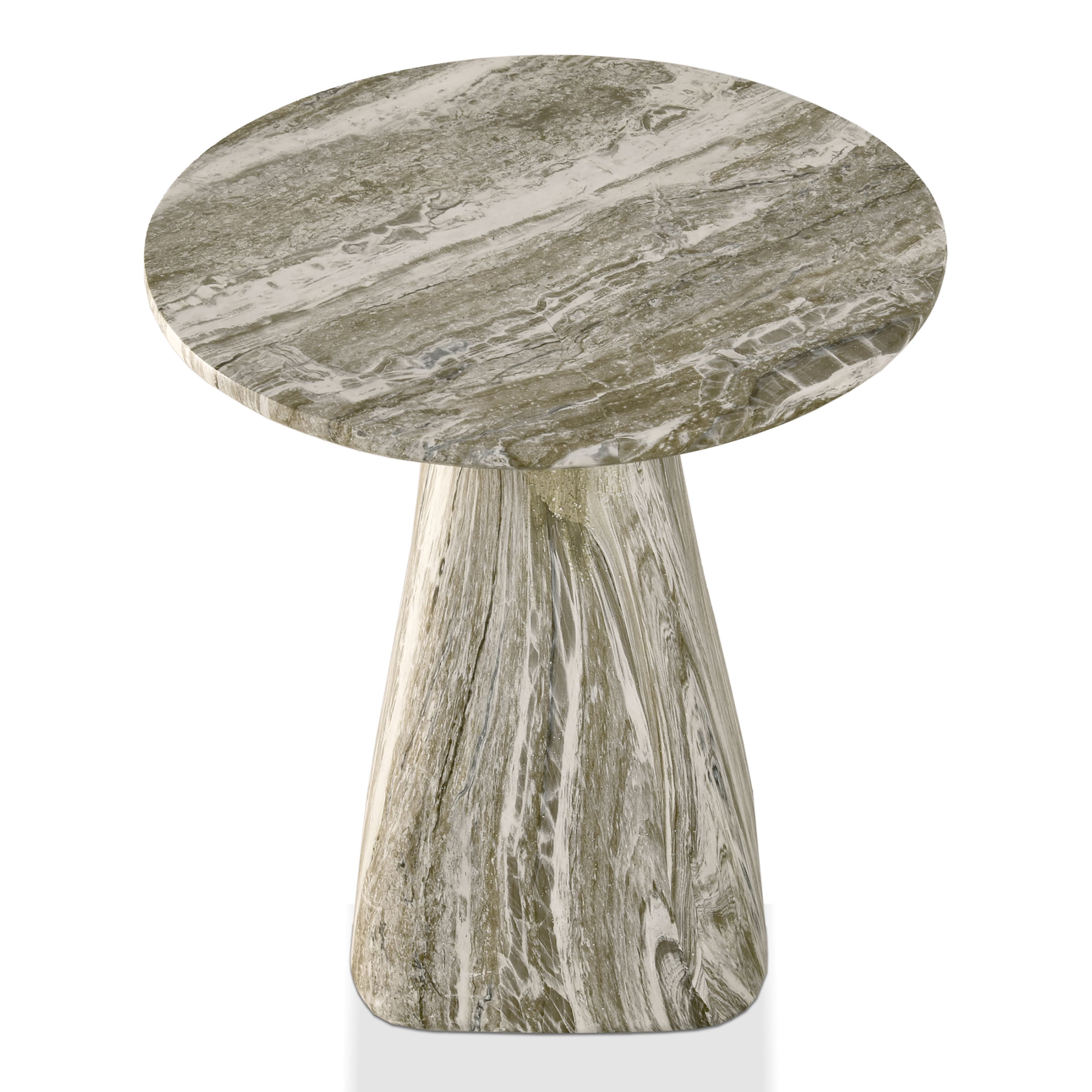 Furniture of America Isla Modern Stone Indoor & Covered Patio Round Sculptural Pedestal End Table, Gray Travertine