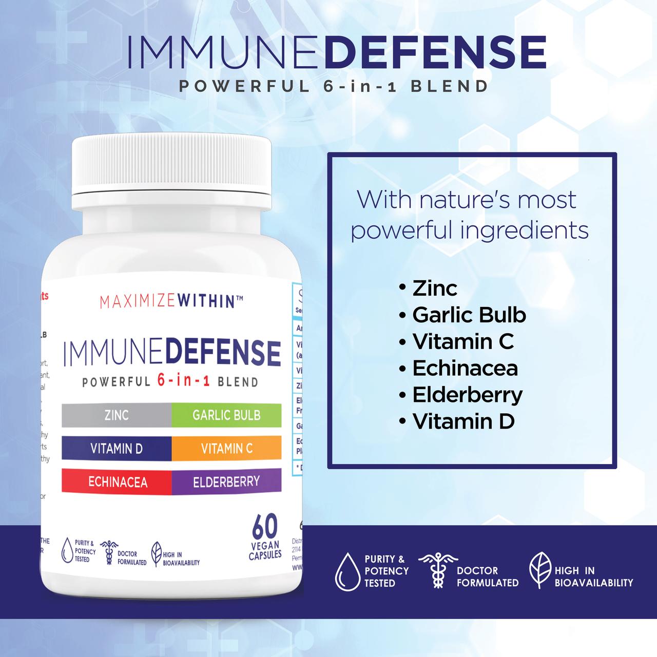 Maximize Within 6-in-1 Immune Defense with Zinc, Vitamin C, Elderberry, Vitamin D, Echinacea, & Garlic, 60 Count