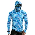 thumbnail image 3 of Men's Shark Print Fishing Hoodie, Long Sleeve UPF 50+ Sun Protection Shirt with Built-in Face Mask and Thumbholes Blue XL, 3 of 9