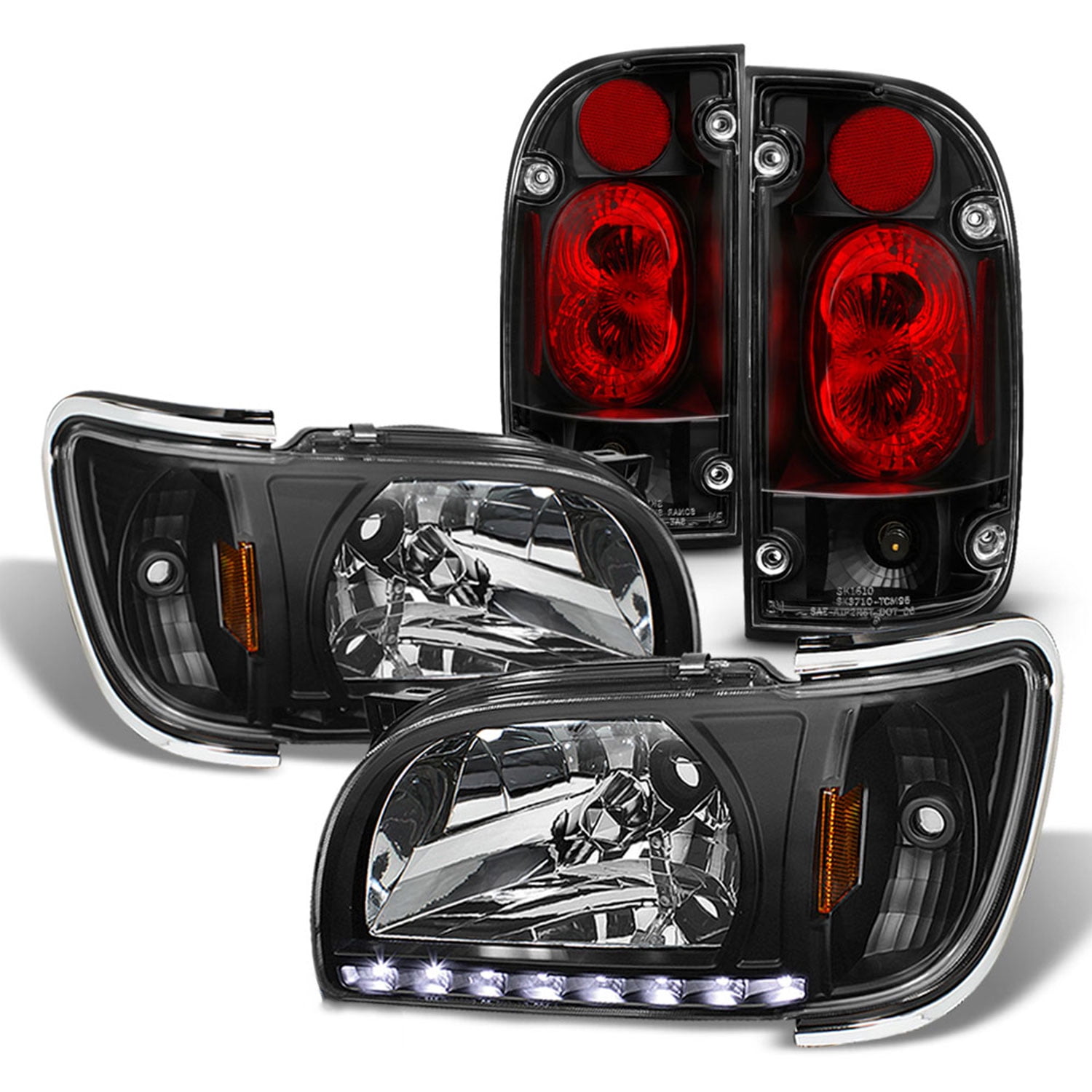 For Black 2001-2004 Toyota Tacoma DRL LED Headlights Head Lights Built In Corner Lamps Driver & Passenger Side ACANII 