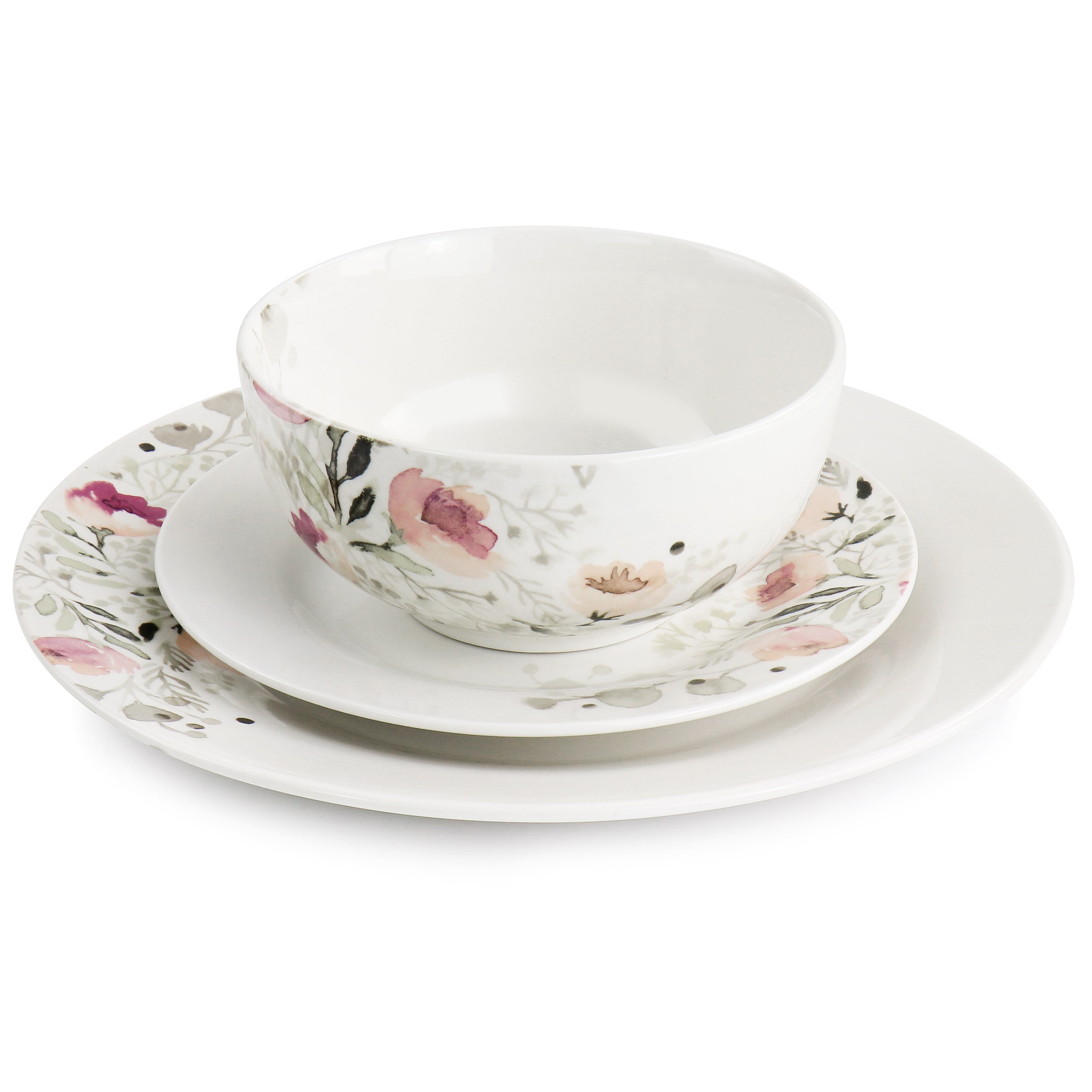 Gibson Home Lily Garden Ceramic 12 Piece Dinnerware Set in White