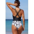 thumbnail image 1 of ABPHQTO Traje de baño de una pieza con escote en V de patchwork de malla negra con estampado de piel de serpiente para mujer, 1 of 5