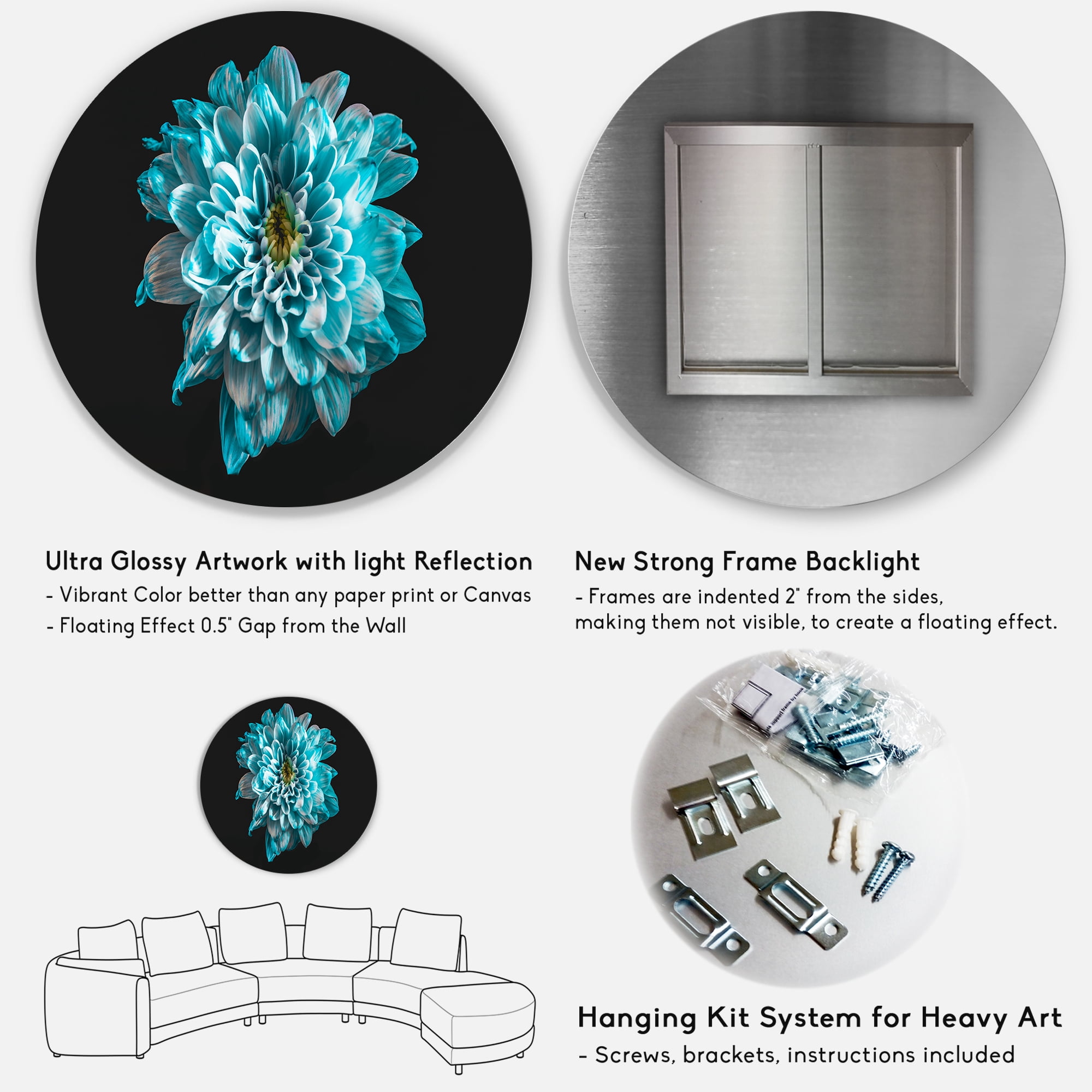 Designart 'Close Up Of Flower With White and Blue Petals' Traditional Circle Metal Wall Art 11x11 - Disc of 11