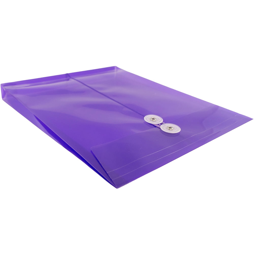 JAM Paper Plastic Envelopes, 9.8x11.8, Purple, 12/Pack, Button String, Letter Open End
