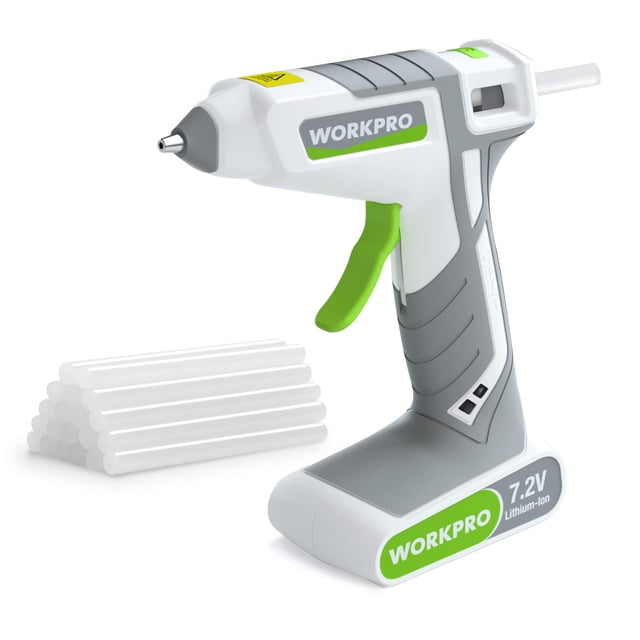 Pistola de pegamento termofusible inalámbrica WORKPRO de 7,2 V con 20 barras de pegamento
