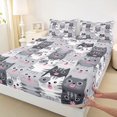 thumbnail image 3 of Manfei Funny Kitten Fitted Sheet Queen, Kawaii Animal Kitten Bedding, Gray, 3 Pieces, 1 Fitted Sheet and 2 Pillowcases, 3 of 6