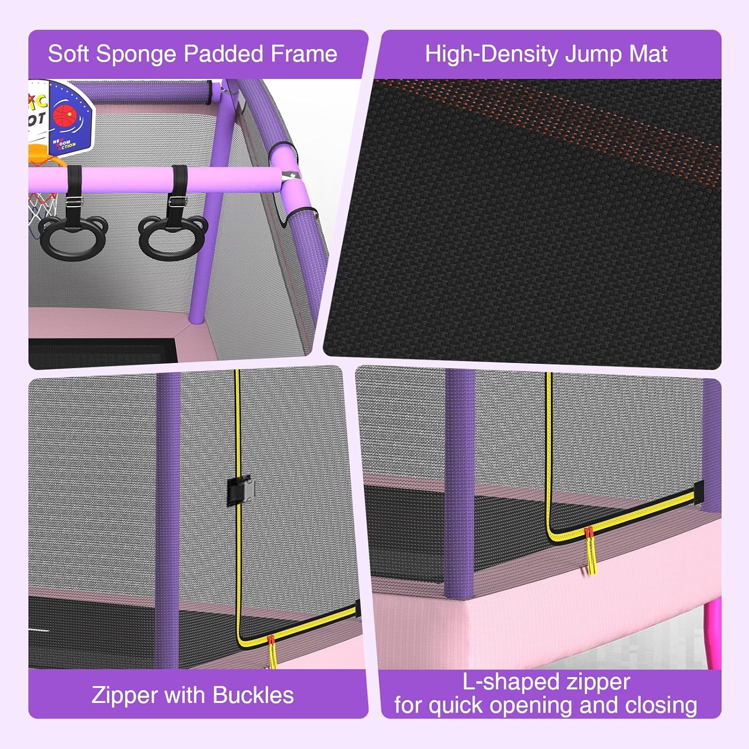 6FT Rectangle Toddler Trampoline by LANGXUN, 5-in-1 Kids Mini Trampoline Featuring Safety Enclosure Net for Indoor & Outdoor Use