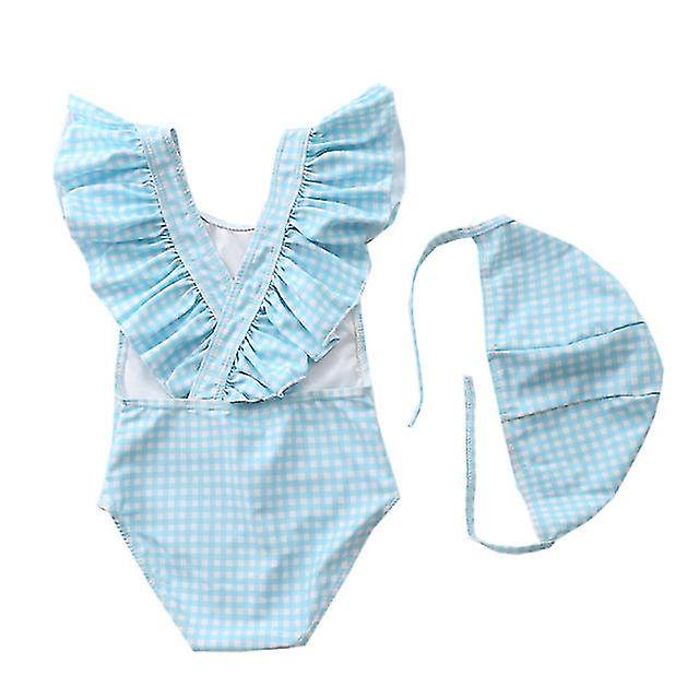 2-8y Girls Swimwear One Piece Children's Swimsuit With Hat R