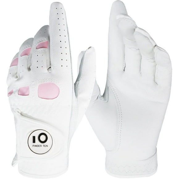 Women’s Leather Golf Glove with Ball Marker Ladies Gloves Left Right Handed Golfer Extra Grip 1 Pack, Left Right Hand Pink Fit Woman Girl, Size Small Medium Large XL