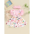 thumbnail image 4 of Infant Baby Girls Summer Outfit Short Sleeve Rompers and Dot Print Bunny Dress Headband Set, 4 of 8