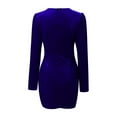 thumbnail image 5 of cfhntfmh Velvet Dress for Women Wrap V Neck Bodycon Dress Long Sleeve Wedding Guest Cocktail Party Slit Mini Dresses, 5 of 5