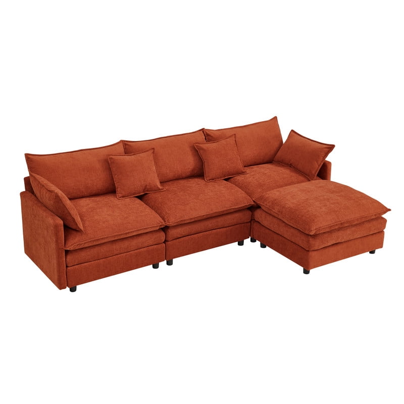 105" Modular Sectional Couch, 3-Seater Soft Chenille L-Shaped Sofa with Ottoman, Upholstery Sofa Couch with Pocket Coil & High-Density Foam for Living Room