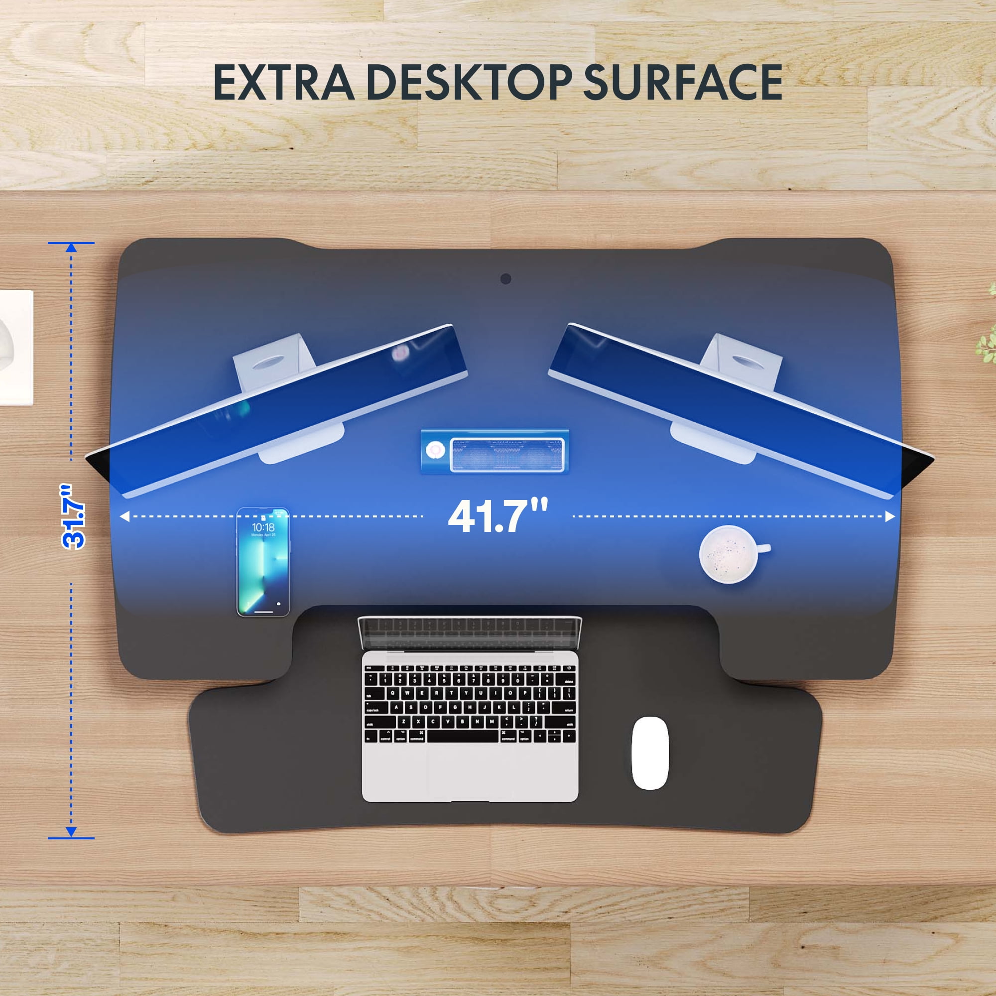 FLEXISPOT 42" Height Adjustable Stand Up Desk Converter - Smooth & Effortless Lift, Compatible with Dual Monitor Mount, Removable Keyboard Tray - Sit to Stand Riser, Black